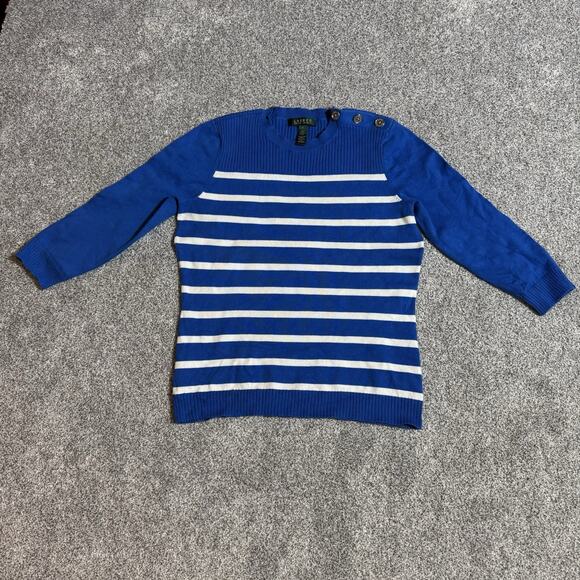 Lauren Ralph Lauren Sweater Womens Medium Ribbed Knit Preppy Nautical Striped - Picture 1 of 6